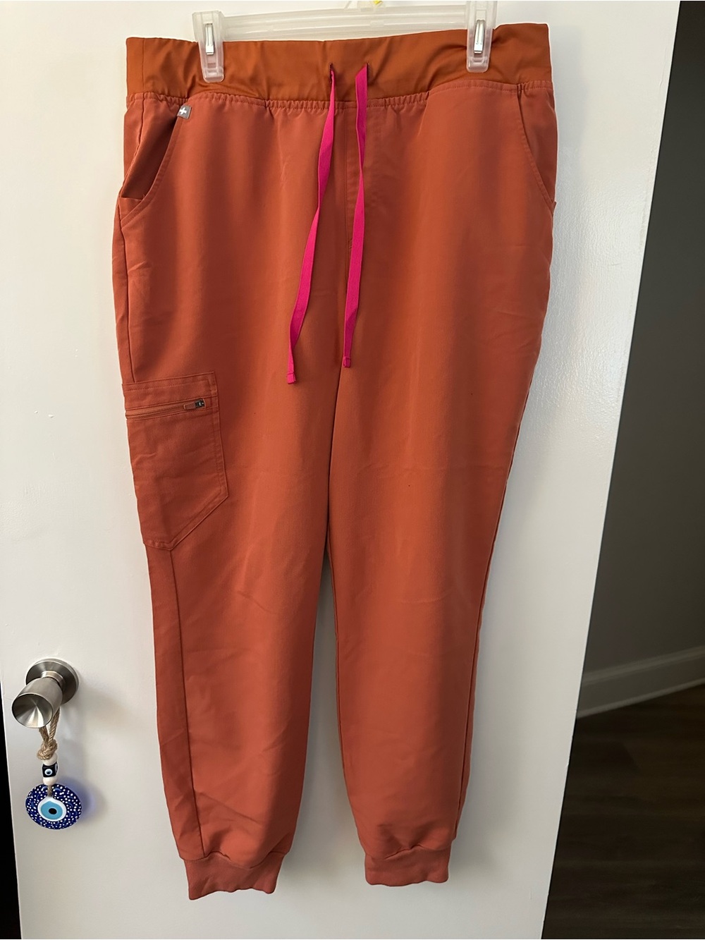 Figs Rust Jogger Pants with Pink Drawstring